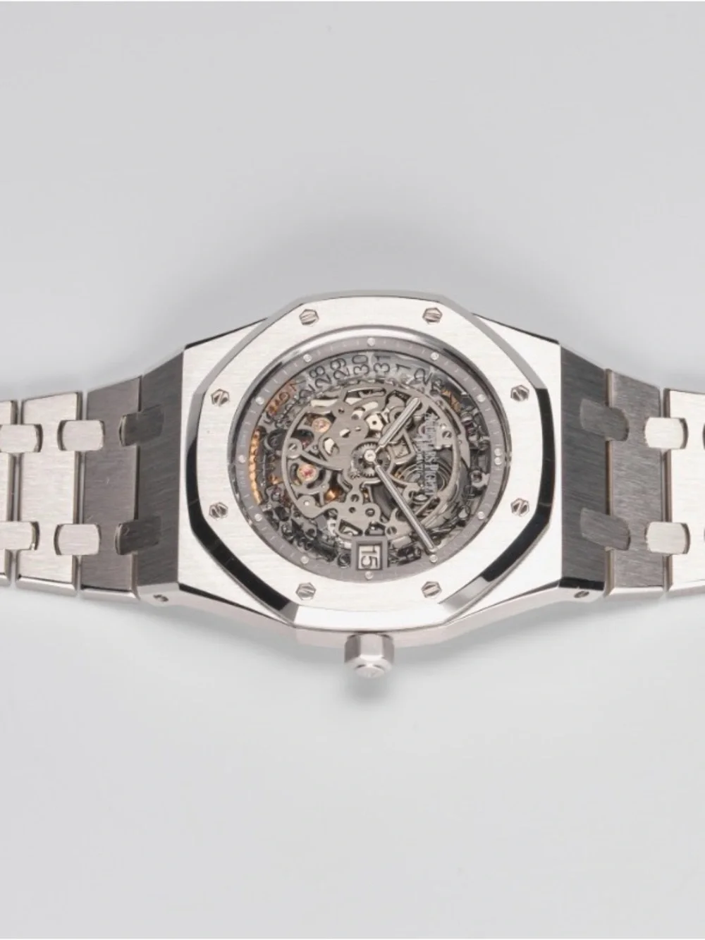 Audemars Piguet Silver Skeleton Dial Stainless Steel Bracelet Watch